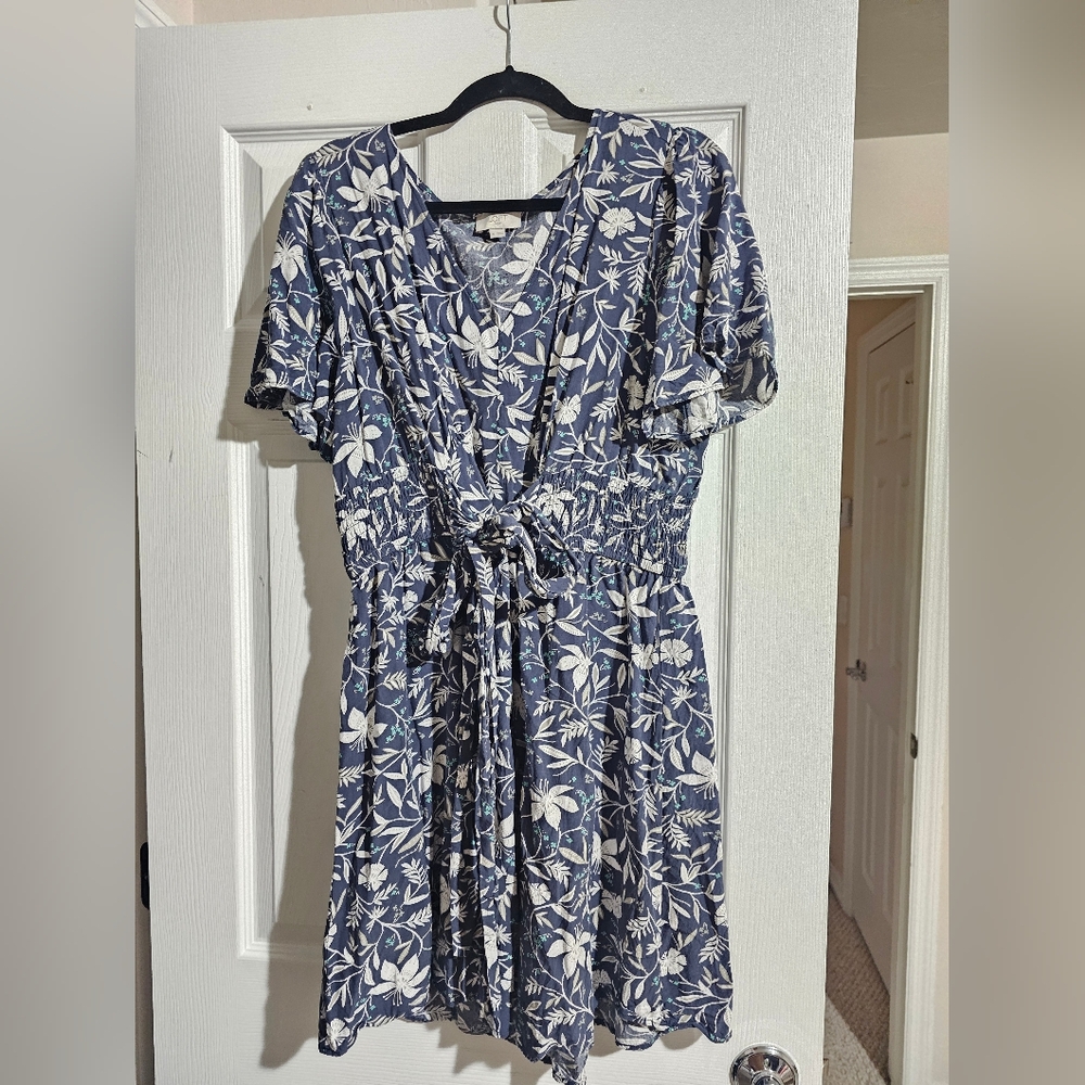 LOFT Blue and White Tie Front Sundress